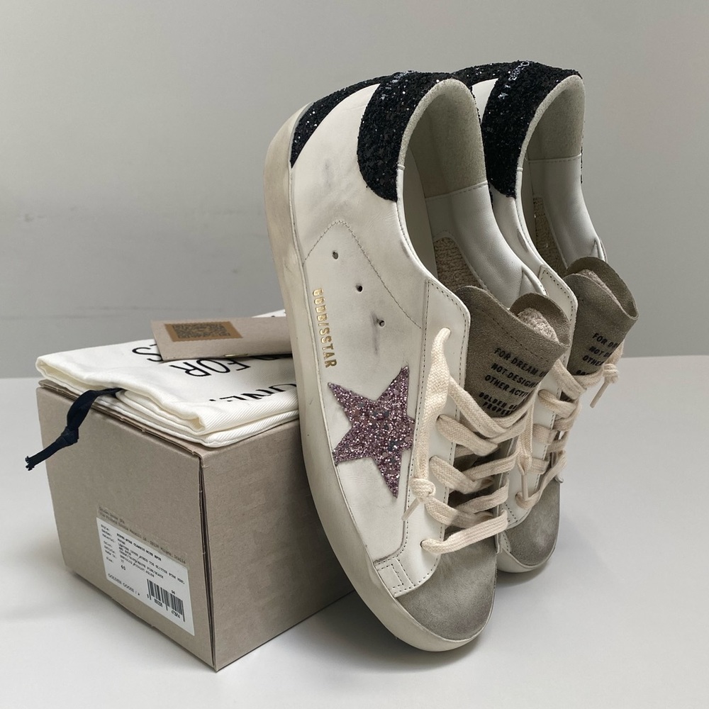 Golden Goose Superstar Sneaker White Leather/Taupe/Black/Mauve Glitter sz 40 NIB - Picture 4 of 12
